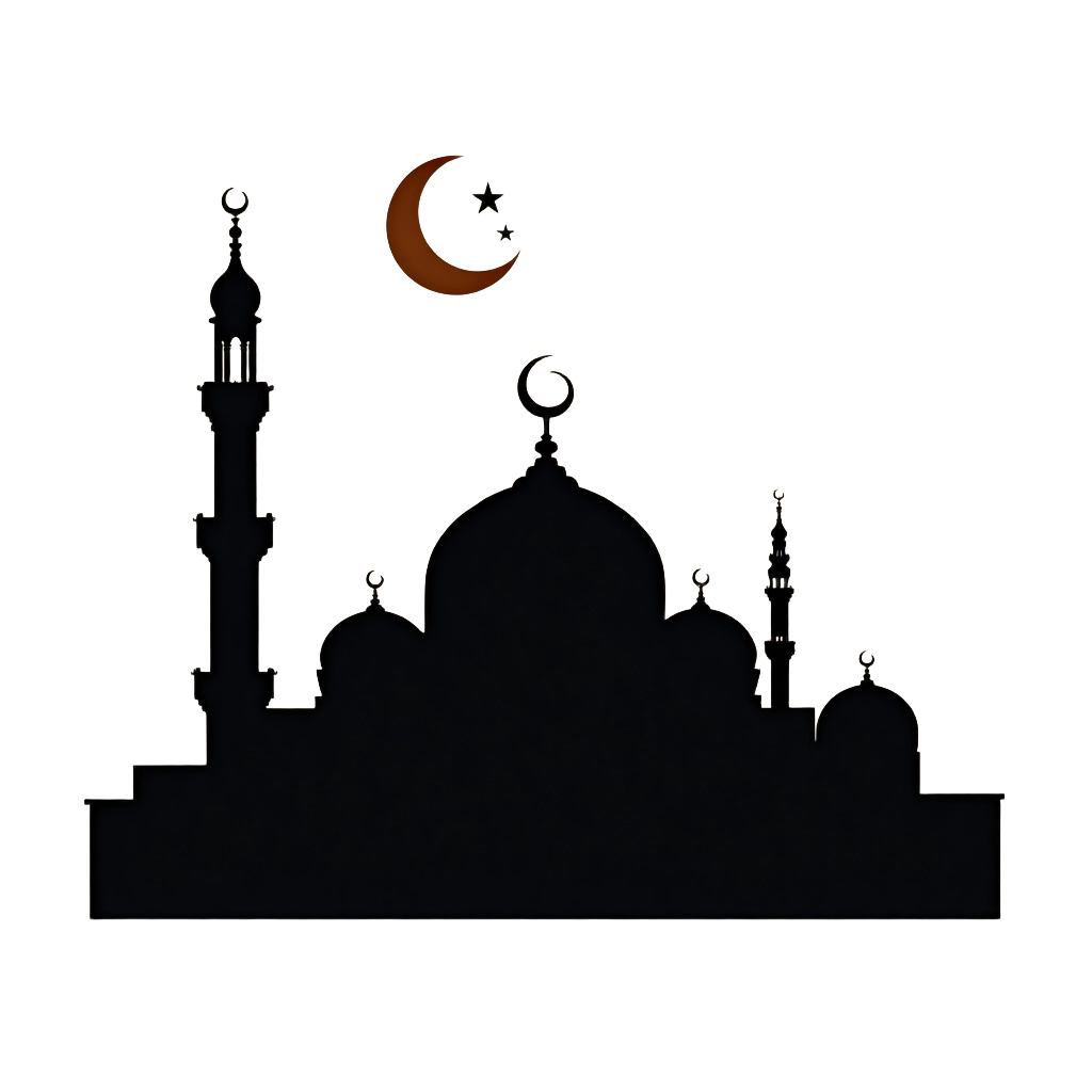 Islamic Mosque Silhouette with Crescent Moon